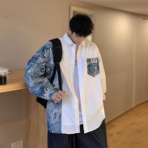 1港风花型长袖衬衫男大码情侣风衬衫男长袖衬衣CS7714P60控88图片