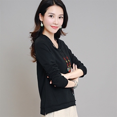 2021年春季中长款宽松长袖纯色圆领韩版百搭T恤，女装T恤，雪樱依海