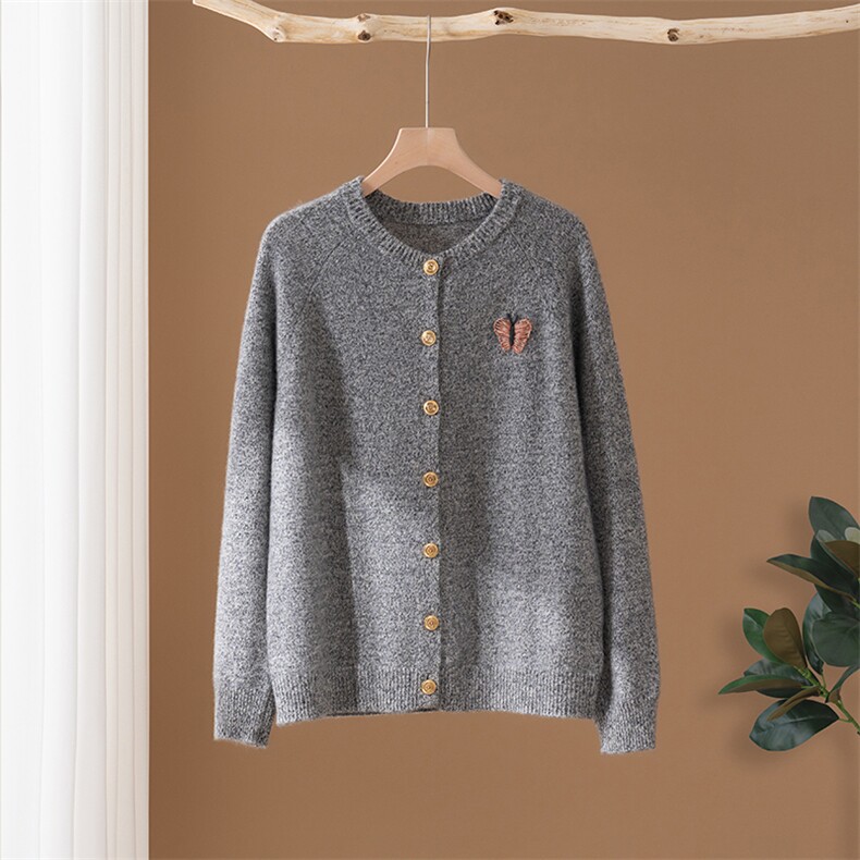 2025年秋季新款百搭女士系扣长袖提花羊绒开衫，女装羊绒衫，澳冬特羊绒