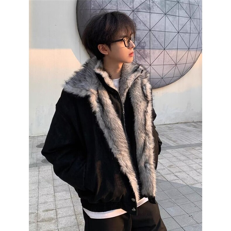 现货 美式宽松假两件狼王座山雕短款宽松棉服MY8225/P115图片
