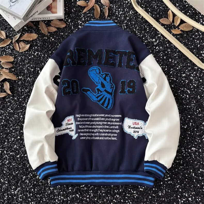 美式高街Sup25周年棒球服刺绣夹克男女vibe风修身短外套W6601-P69图片