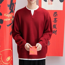 【005]假两件V领毛衣男简约宽松休闲上衣打底衫A079-M920-P57，男装T恤，电商A079