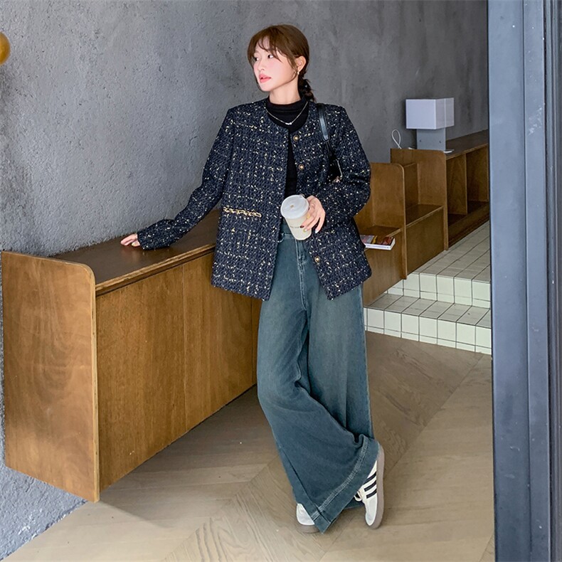 黑色时尚轻奢小香风短外套女2025早春新款法式小个子气质百搭上衣,女装毛呢外套,鑫慧
