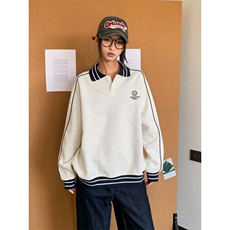 W9536-P50网图现货美式复古运动风翻领卫衣宽松长袖POLO衫潮，男装Polo衫，星座1608-2