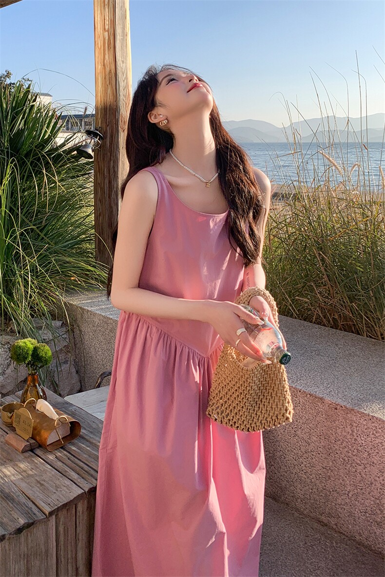 多巴胺穿搭粉色背心连衣裙女夏2025年新款蕾丝开衫配长裙,女装连衣裙,浙宝276（原081）