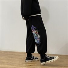 2021春秋款白墙黑色宽松休闲印花运动裤A061-K1844-P35加绒P45，男装休闲裤，电商A061