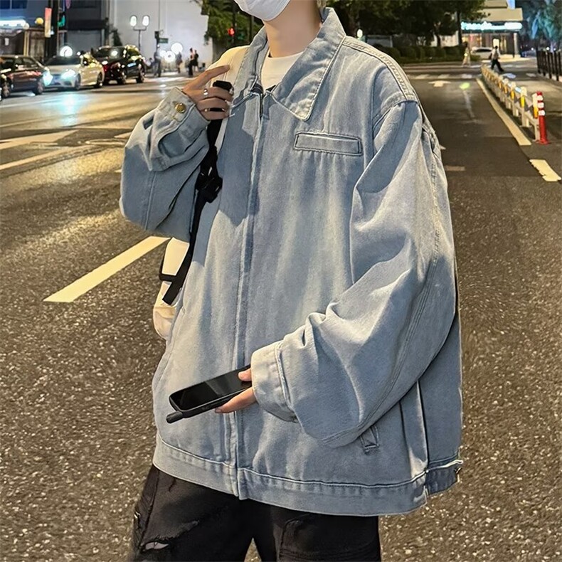 牛仔外套男女韩版潮流宽松百搭做旧帅气2024冬季ins夹克W6218-P65,男装工装外套,星座412-2