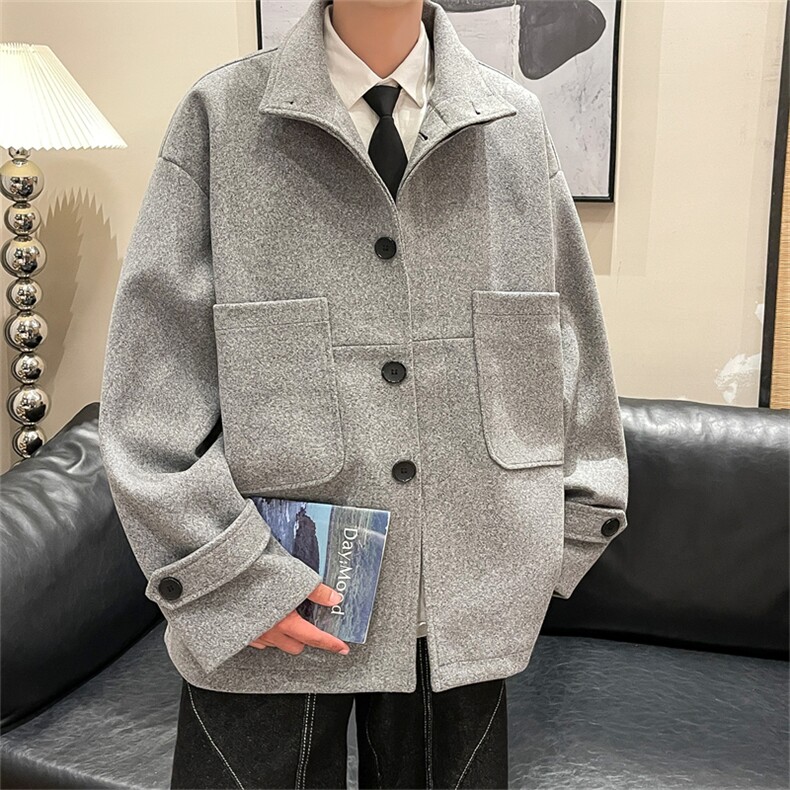 N8181/P90秋冬新款毛呢大衣男装呢料外套oversize工装毛呢夹克,男装毛呢大衣,电商A141