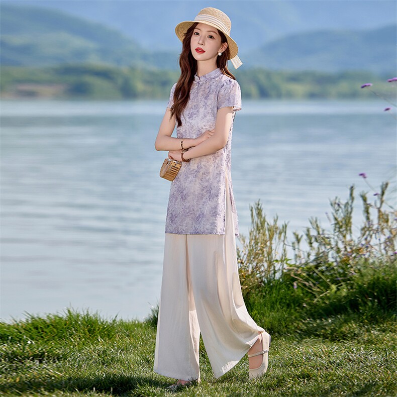 紫色新中式国风刺绣上衣套装女2025夏新款高级感半身裙显瘦两件套,女装套装/套裙,涵墨