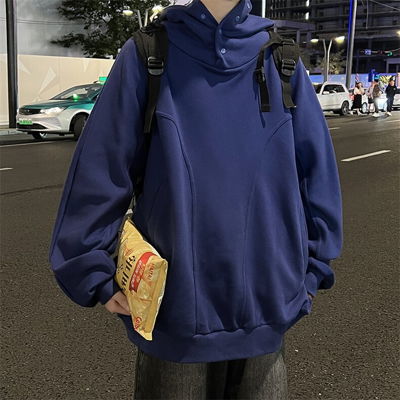 WY09-P60小众纽扣拼接纯棉连帽卫衣,男装卫衣,星座1501-1