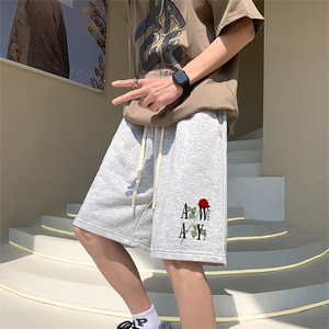 美式涂鸦玫瑰抖音直播得物男运动中裤五分短裤K0515P28控39图片
