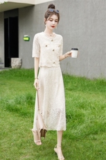 蕾丝连衣裙女两件套2025夏季新款高级感小香风气质法式半身裙套装，女装套装/套裙，关键词