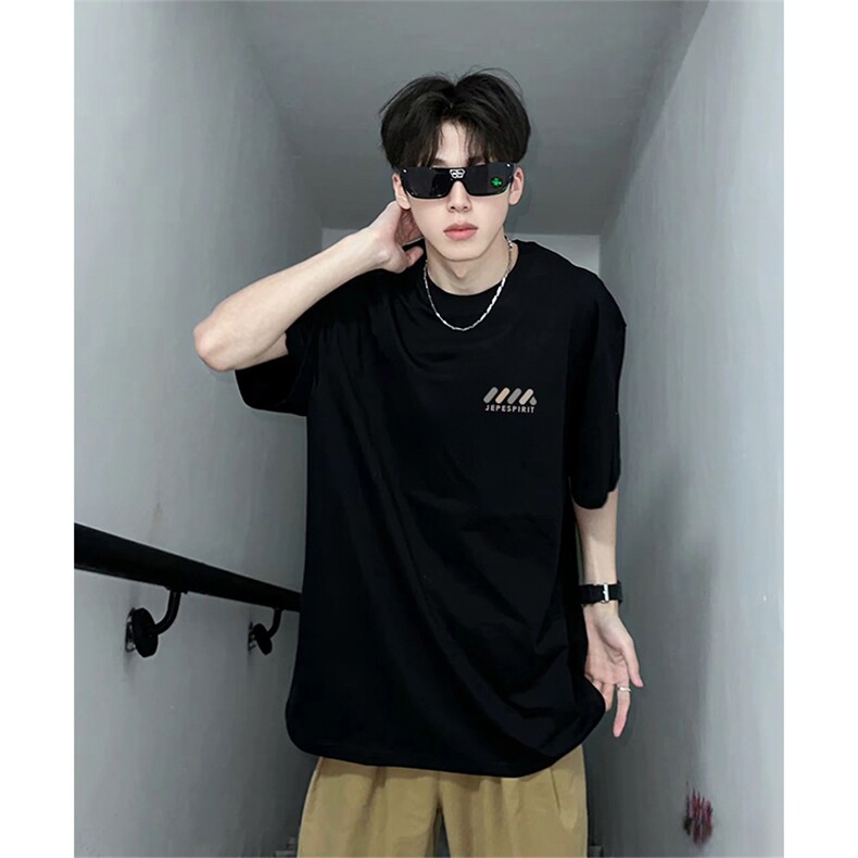 抖音得物供货210克现货宽松纯棉美式潮牌印花落肩袖纯棉T恤AT2115，男装T恤，电商A443