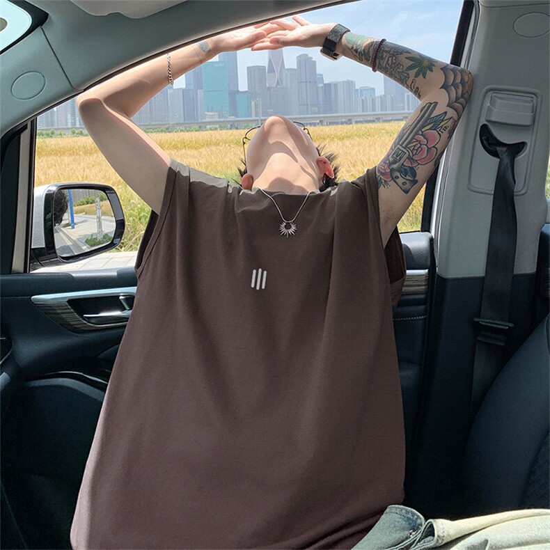 可48小时发货支持抖音得物来样二开240克重磅美式纯棉背心无袖t恤，男装背心/马甲，电商A486