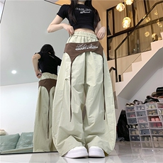 X367-P58美式叠穿设计感绑带弯刀裤夏季街头裤子伞兵运动裤，女装休闲裤，星座911