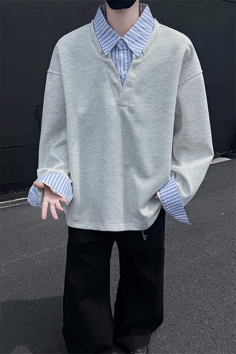 黑墙假两件拼接翻领大码卫衣男秋季潮牌宽松情侣A436-2231-P50,男装卫衣,电商A436