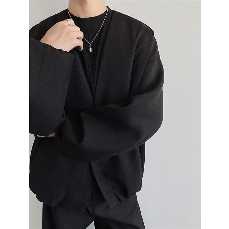 松弛感慵懒风高级感休闲立体廓形无领夹克西服外套-82566-P95,男装西服,电商B289