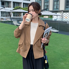 现货韩版宽松休闲百搭显瘦短款风衣外套女春款2D075(P145-K200)，女装短外套，2D075