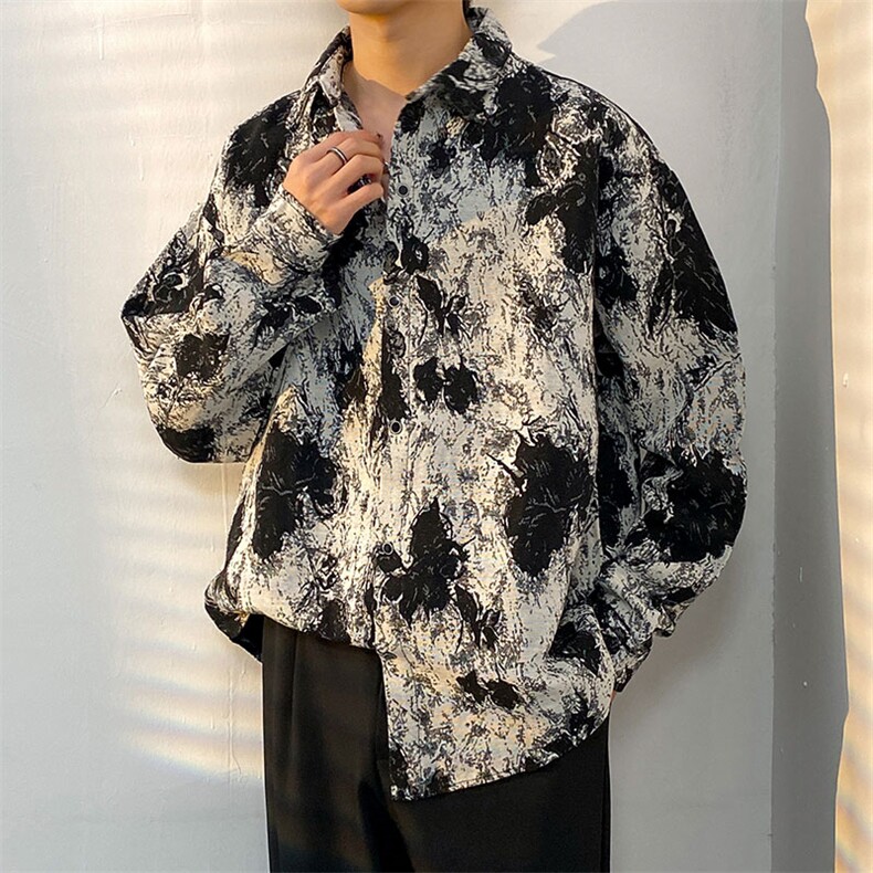 新款扎染花色加厚长袖衬衫男青少年百搭加厚衬衣外套CS907P55,男装衬衫,电商A062