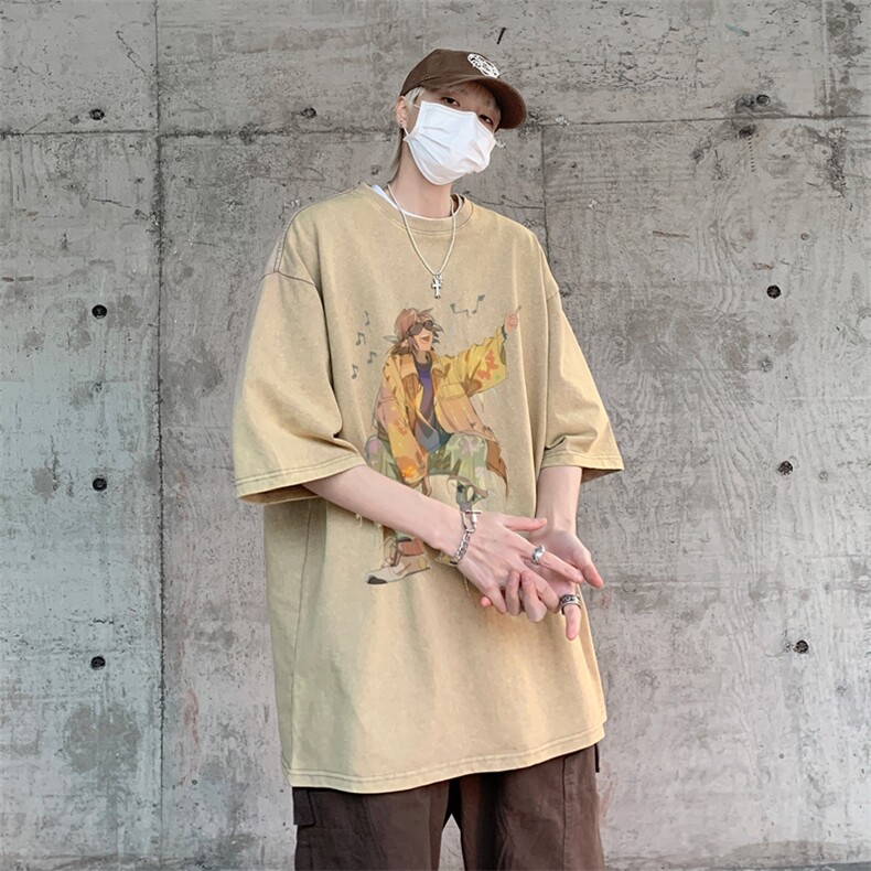 潮牌宽松短袖t恤蜡染美式复古高街水洗做旧517A-2-SX241-P38,男装T恤,星座517A-2