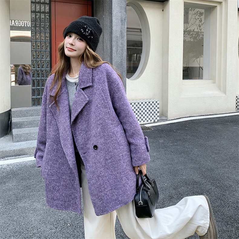 【新款】紫色双面呢大衣2C115-2361-P255-K378,女装羊绒大衣,2C115