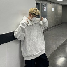 美式连帽忍者半拉链卫衣男重磅宽松休闲高领卫衣1001-1-AY46-P48，男装卫衣，星座1001-1