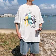 1图案已注册港风日系中性休闲情侣大码风短袖DT7735P28控45，男装T恤，星座226-2