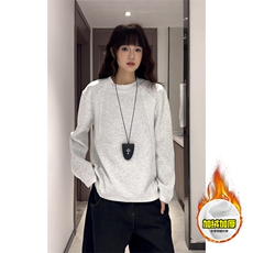抖音得物高品质美式高街重磅曼巴棉cleanfit螺纹拼接卫衣长袖T恤，男装T恤，电商A486