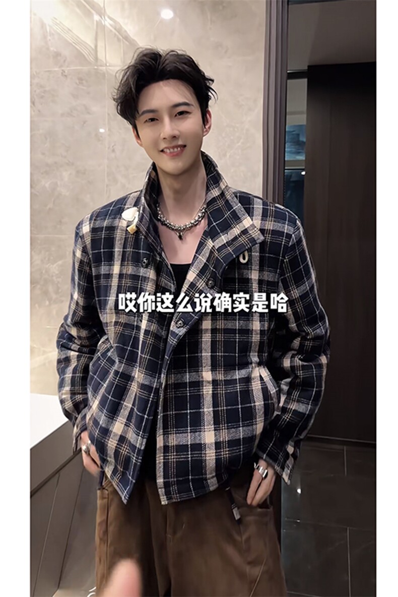 抖音秋冬加棉复古格子正反两面穿棉服夹克男M213-P128(网图）,男装夹克,电商B267