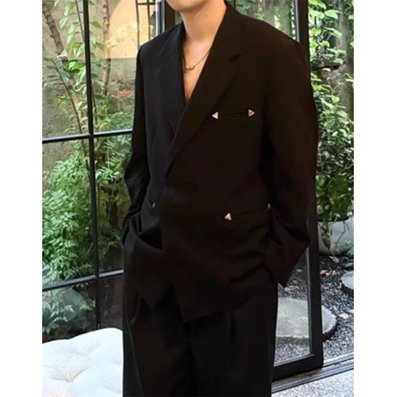 设计垫肩西服外套男新款金属装饰廓形宽松百搭休闲西装XW36，男装西服套装，星座1116A（原606A-3）