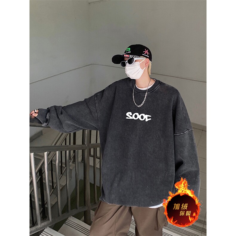 得物抖音高品质二开360克重磅做旧炒雪花纯色圆领水洗卫衣1518,男装卫衣,电商A486