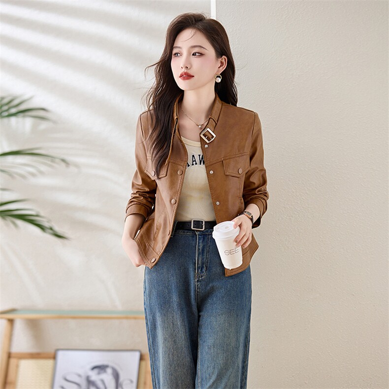 海宁真皮皮衣女外套2025年新款春秋小个子短款女士休闲绵羊皮夹克,女装皮衣,臻衣坊