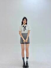 灰色蕾丝蝴蝶结半裙，女装半身裙，HE