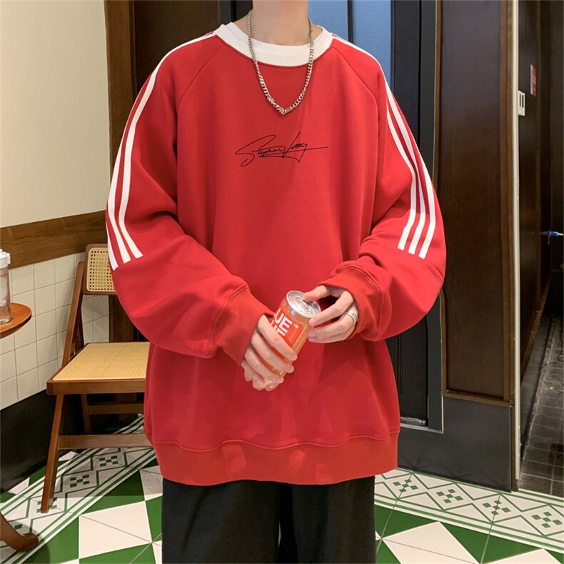美式三杠条纹复圆领卫衣秋冬男女宽松长袖SW24621-P45控68 50棉图片