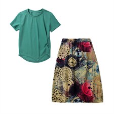 2021新款女夏装圆领针织上衣花色长裙套装套裙，女装套装/套裙，施恩睿棋