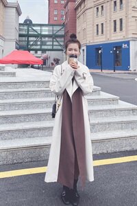 18号出货！2021春秋季撞色拼接设计感长款风衣165A-6568图片