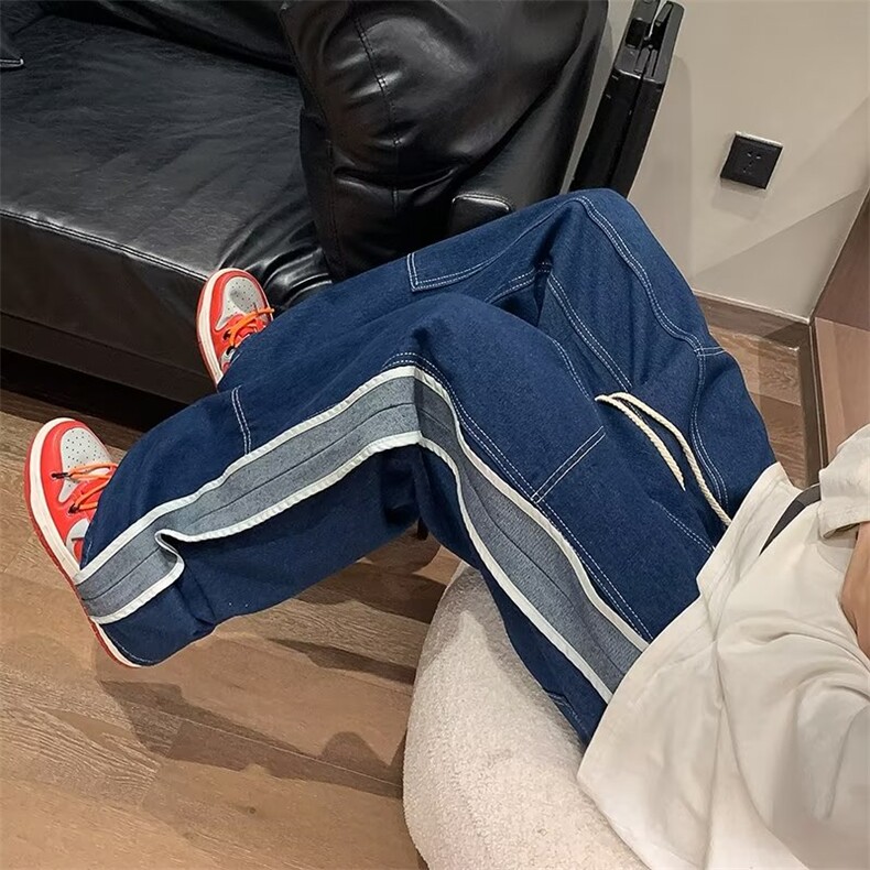 牛仔裤男秋冬款2025新款美式高街vibe设计感小众宽松直筒阔腿裤子,男装牛仔裤,星座1210-1
