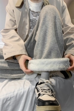 8XL-M特大码工装加绒裤男纯色宽松裤卫裤休闲基础款K995P65，男装休闲裤，电商D206-1
