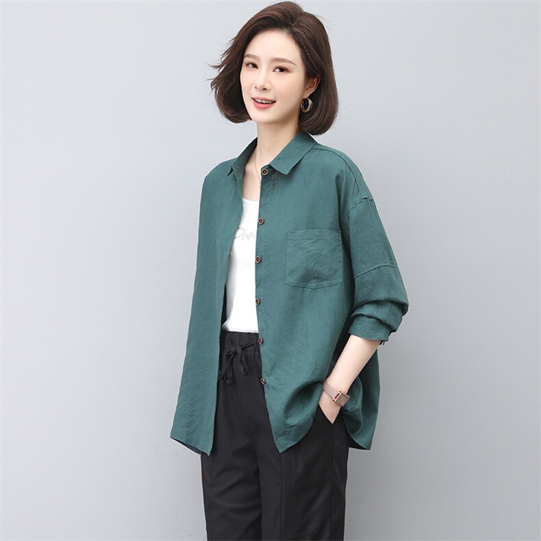 2024春秋季新款纯亚麻衬衫宽松舒适棉麻风衬衣,女装衬衫,忆绮罗
