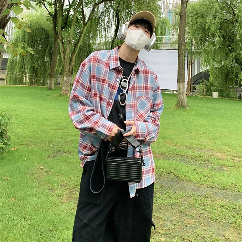 特P38无差价新款秋季百搭格子时尚长袖衬衫-HS2289港风,男装衬衫,电商A003