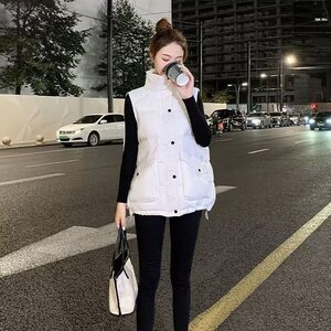 流行气质秋冬新款纯色立领百搭棉马夹潮流马甲慵懒新款常规ins图片