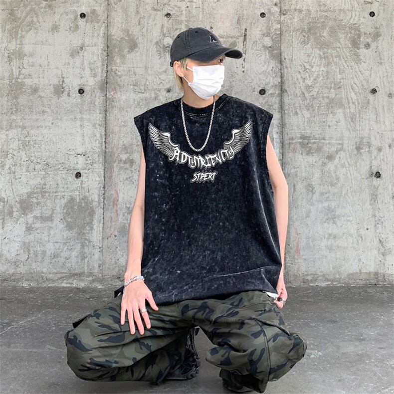 水洗做旧欧美式翅膀印花夏无袖背心/马甲/坎肩XZ514-2-1308-P35,男装背心/马甲,星座514-2(原B239)
