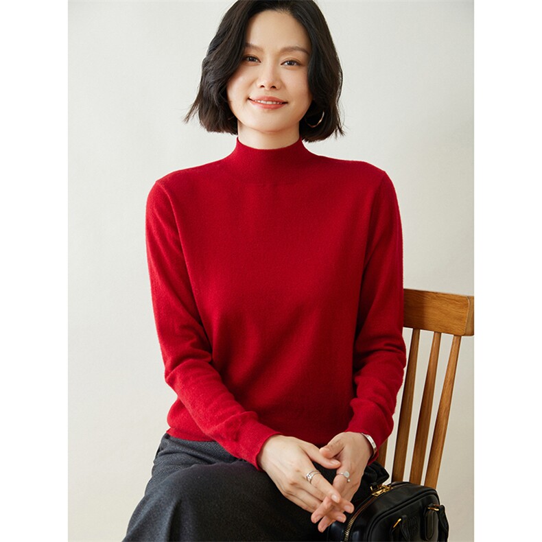 优雅半高领羊绒衫精致金银丝点缀舒适保暖,女装羊绒衫,迎冬羊绒