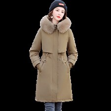 现货2024年冬季腰间可抽绳后背绣字母时尚派克服配高纺大毛领，女装派克服，采品优优