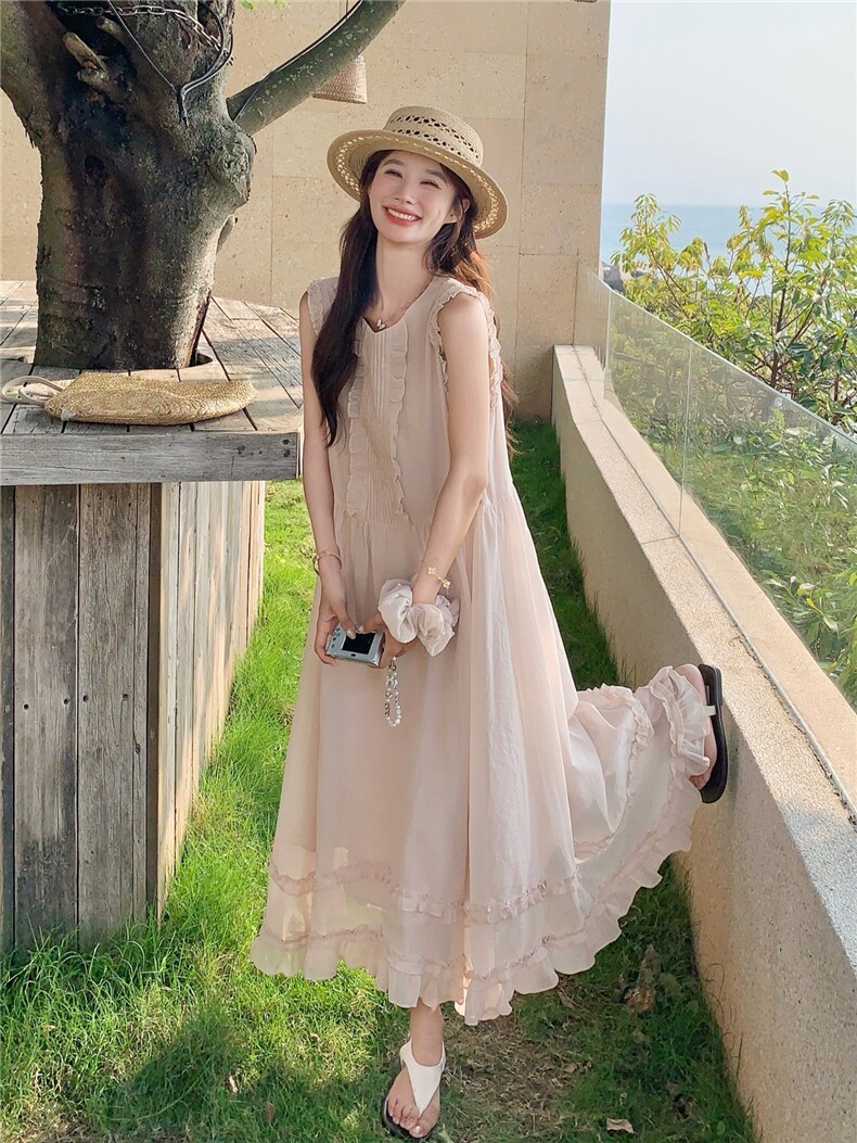 【现货】柔雾粉清新甜美木耳边连衣裙P160-K238图片