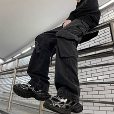 美式复古水洗做旧工装牛仔裤男秋季新款抽绳宽松阔腿裤NK31-P50，男装牛仔裤，星座208-5
