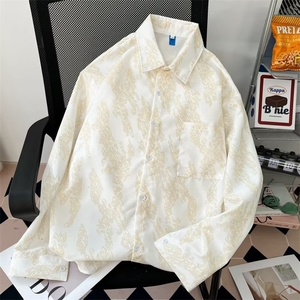 简约小众印花衬衣男春装港风chic宽松上衣服潮百搭衬衫 W7244-P28图片