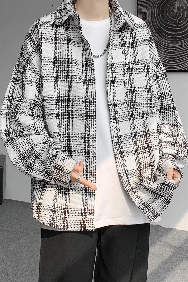 8XL-M特大码高级感千鸟格闲大码情侣复古翻领夹克外套JK1303P65,男装夹克,电商D206-1