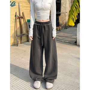 6XL-M 美式复古水洗做旧运动裤子男毛边休闲卫裤 K9183-P55 330g图片
