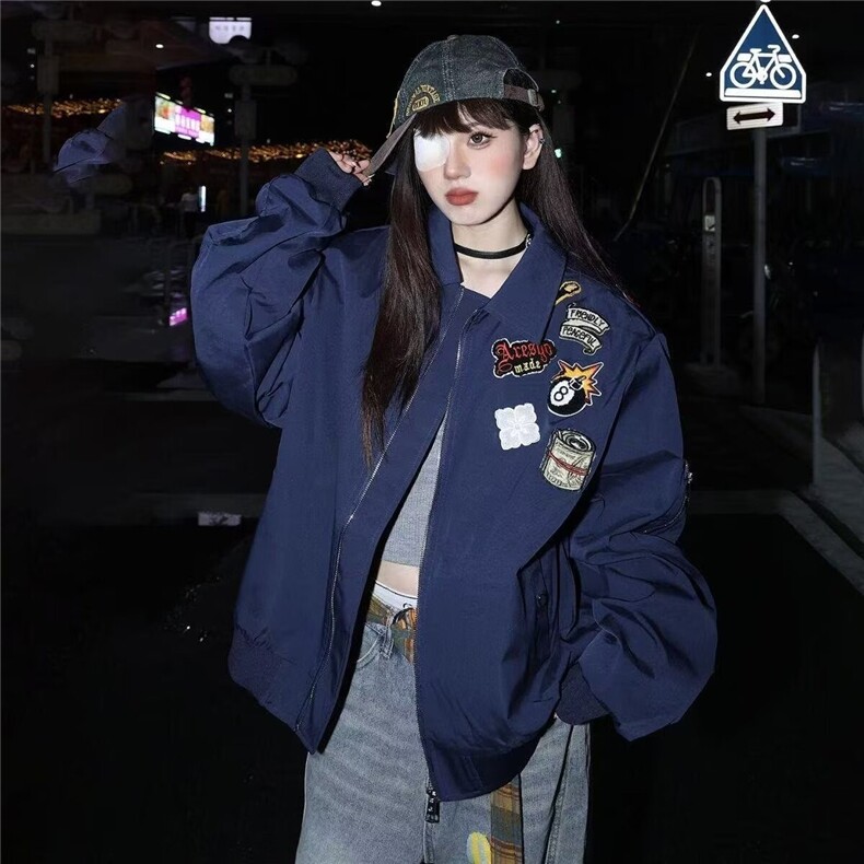 宇航员卡通小熊字母印花棒球服男女春秋学生情侣休闲夹克JKFA18图片